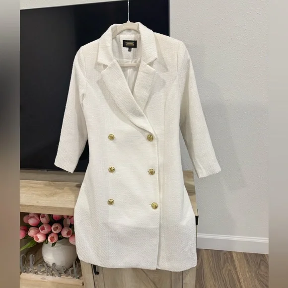 TRENDY LONG SLEEVE DOUBLE
BREASTED BLAZER MINI
DRESS - WHITE - Picture 12 of 17